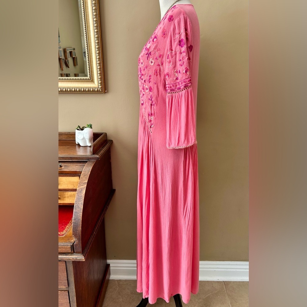 Anthropologie Blank London Embroidered Maxi Dress Boho Pink Festival Size M - Picture 7 of 12